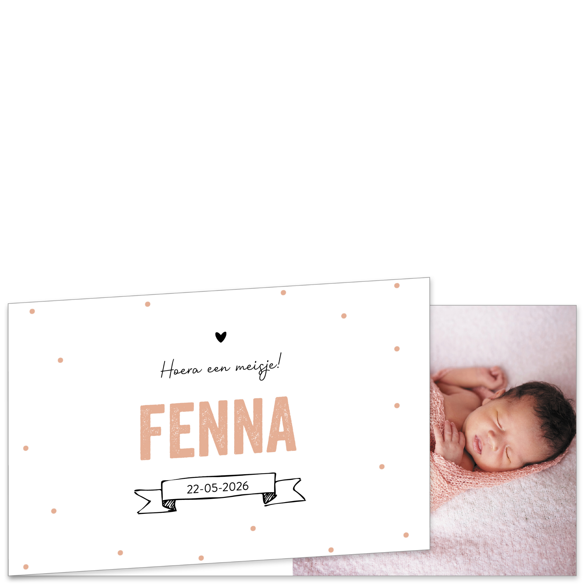 DIY geboortekaartje met roze confetti en eigen foto