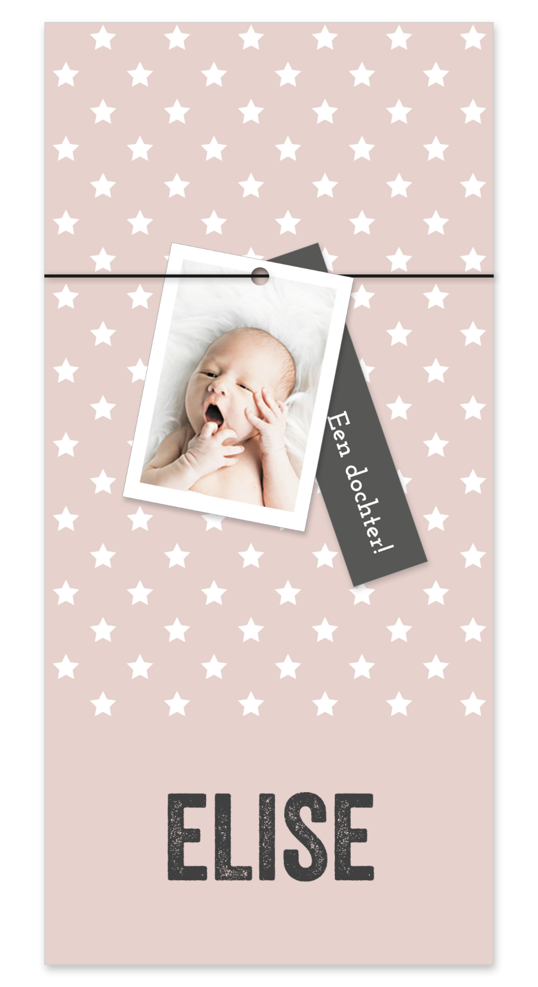 Stoer geboortekaartje meisje met sterretjes en ruimte voor label