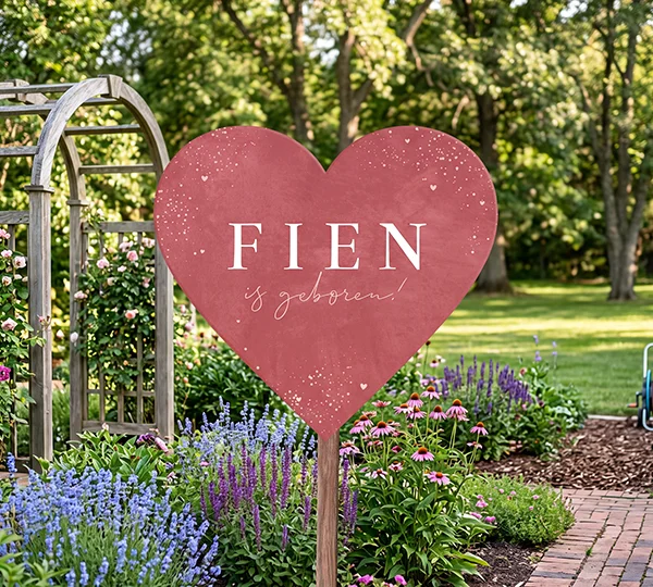 Geboortebord tuin in roze met spetters