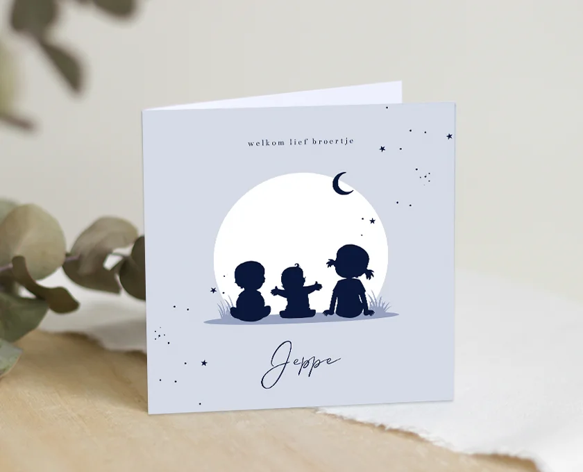 geboortekaartje broertje en zusje 3 kinderen silhouet