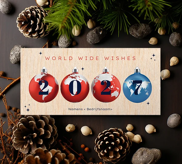 houten kerstkaart world wide wishes
