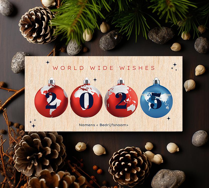 houten kerstkaart world wide wishes