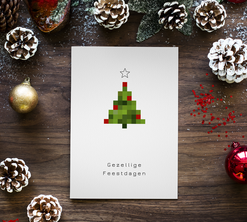 ict kerstkaart met pixel kerstboom