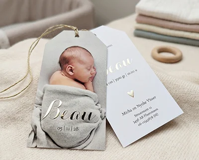 originele geboortekaartjes met labels