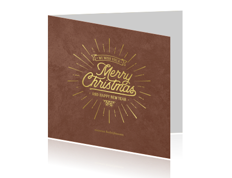 Bruine Kerstkaart Met Goudfolie Typografie